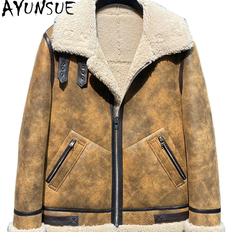 kf-S1c1d29dc68d249f7b367198682a2b413g AYUNSUE Winter Leather Fur Coat Men Natural Sheepskin Fur In One Fur Coat Thick Warm Male Genuine Leather Jacket Chaquetas Lq - Image 1