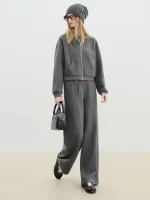 ZIQIAO Petite Size Set Women Outfit Jacket with Plaid Patchwork Floor-Length Pants 2025 Autumn Winter New Casual Tracksuit - Image 2