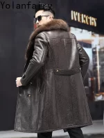 YOLANFAIRY Natural Wool Fur Coat Man Winter Mid-length Luxury Genuine Sheepskin Leather Jacket Men Raccoon Fur Collar Fur Coats - Image 4