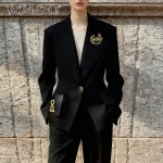 TWOTWINSTYLE Solid Spliced Bead Sequined Fashion Blazers for Women Lapel Long Sleeves Patchwork Button Blazer Female Fashion New