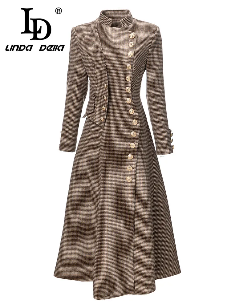 kf-S1e8b12fc674745c1ab10afb58c8a2768b LD LINDA DELLA 2023 Autumn and winter Casual Coat Women's Elegant and Pretty Single-breasted Long Sleeve Solid Color Coat - Image 1