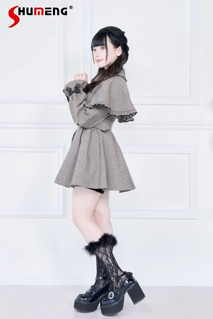 Japanese Subculture Mines Style Mass-Produced Cloak Long Sleeve Bow Single-Breasted Belt Slim Lolita Trenchs Coats Women Autumn