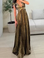 Lady Temperament Backless Bandage Dresses Fashion Bronzing Sleeveless Hollow Evening Dress Luxury Solid High Waist Banquet Dress - Image 5