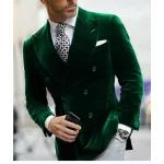 Velvet Double Breasted Blazer for Men Dinner Party Italian Style Smoking Prom Jacket Elegant Jacket for Wedding Party 2025 - Image 3