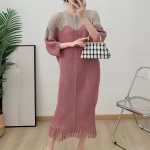 YUDX Miyake Pleated Fish Scale Pleated High Quality Women's Dress Slim Loose Plus Size Long Color Collision Long 2025 Summer New - Image 2