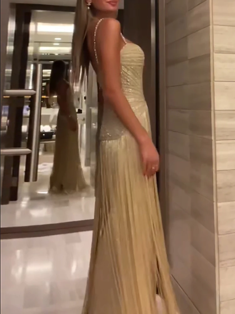 kf-S21c2509b63834a9fab8cb63be3a87db1U Elegant Temperament Off Shoulder Strap Dress New 2026 Women's Banquet President Dress Fashion Sequin Tassel Slim Cocktail Dress - Image 1