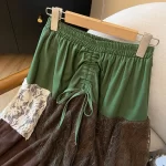 Women's Retro Art A-line Midi Dress Lace Paneling Ruched Shirring Green Autumn Japanese Y2K Niche Harajuku Pastoral Fairy Skirt - Image 4