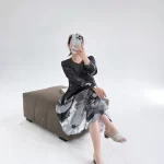 Fold Miyake Pleated Single Breasted Women's Dresses 2025 Summer New French Tie-Dye Printed V-Neck Dresses Loose Midi Dresses - Image 4