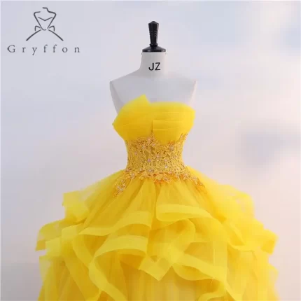New Gold Quinceanera Dresses Classic Strapless Ball Gown Real Photo Prom Dress Shinny Formal Gown Luxury Modern Vestidos