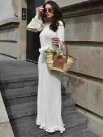 Tossy Knitwear Lace-Up Ruffled Long Dress For Women Patchwork Ribbed Loose Fashion Bandage Elegant Dress Female Knit Maxi Dress - Image 2