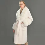 Jaxmonoy Cashmere Wool Trench Coat for Women Big Size Fur Collar Double Face Elegant Overcoat with Belt Spring and Fall Overcoat - Image 3