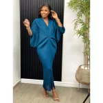 Miyake Dress Pleated Fashion Solid Color Bat Sleeve V-neck Formal Holiday Evening Dress 2024 Summer Maxi Dresses for Women - Image 3