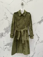 RetroAutumn New Retro Brown Green Suede Sheepskin Jacket Elegant Waistband Waist Cinched Mid Length Windbreaker Women's Clothing - Image 2