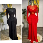 Women Elegant Mesh See Through Long Sleeve Maxi Bowknot Bodycon Long Dress Solid 2025 Sexy Luxury Evening Party Dinner Dresses
