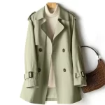 Women's Casual Trench Coat Midi Length Windbreaker Female Outerwear for Spring Autumn Big Size Black Khaki 4XL - Image 2