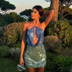 Sexy Sequin Shiny Mini Dress Women Luxury Blue Green Patchwork Halter Short Dresses Evening Party Bright Dresses 2025 Prom New