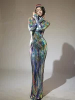 Flashing Sequin Celebrate Birthday Evening Party Dresses Club Singer Stage Performance Costume Women Sexy Sheath Long Dress
