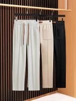 JSBD Spring summer old money wind ice silk air layer Modal space cotton sweatpants men's solid color straight leg casual pants - Image 3