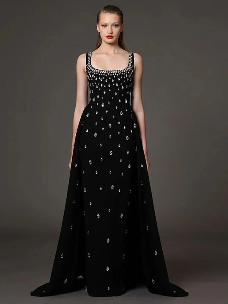 kf-S29caa9b852704e778f2c89fdbab9967eq HIGH STREET Newest Fashion 2025 Designer Party Vestido Women's Diamonds Beading Sleeveless Tank Long Dress - Image 1