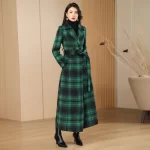 Green Plaid Slimming Woolen Coat Elegant Suit Collar Jacket High-End Autumn Winter Trendy Outerwear 2025 - Image 4