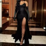 HLJ Sexy sequin patchwork Bodycon Long Dress Women Shining halter Backless high slit Dress Female party clubwear vestidos new - Image 2