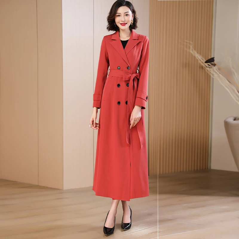 kf-S2c48bdd13576457fbe41f66a81aaf5e4h Spring Autumn New Brick Red Long Coat Women's Suit Collar High-end Elegant Slim Fit Outerwear 2025 Fashion Trend 573 - Image 1