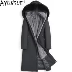 AYUNSUE High-end Real Fur Parka Men's Winter Jackets Detachable Mink Fur Liner Fur Coat Men Hooded Fox Collar Long Parkas
