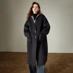 TOYOUTH Women Woolen Coat 2025 Winter New V Neck Mid Length Retro Female Overcoat Jacket Camel Black Gray - Image 3