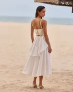 Women's Boho High‑Waist A‑Line Double‑Layer Midi Skirt White Off‑White Lightweight Summer Trending Euro‑Style Lace Skirt - Image 3