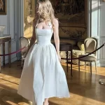 YENKYE Sexy Backless Mesh Patchwork Halter Dress For Women Lace Up Back White Black Elegant Party Dresses A-line Midi Long Robe