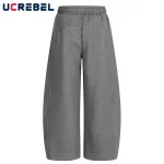 Spliced Sports Pants Mens Solid Color High Street Autumn Wide Leg Elastic Waist Baggy Trousers Men - Image 2