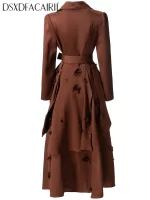 DSFACAIRIJ Women's Turn-Down Collar Long Sleeve Lace-Up Appliques High Street Solid Color Outerwear Fashion Autumn Females - Image 2