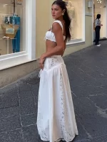 Sexy Knit V-neck Sleeveless Short Top And Long Maxi Skirt Beach Two-piece Sets 2026 Women Summer Swimsuit Cover Up Chic Set - Image 2