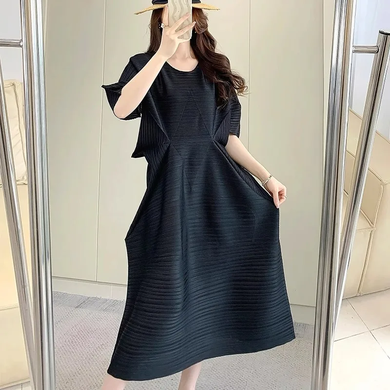 kf-S33b2fede8f1f4035bb0e92697657cef0H Miyake Pleated Dress for Women in 2024 Summer, New Niche Design, High-end Temperament, Women's Long Dress - Image 1