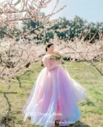 OLOEY Korea Women Formal Outfit Dresses Rainbow Tulle Long Sleeves Purple Pink Fairy Evening Gowns Customised Custom Made - Image 3