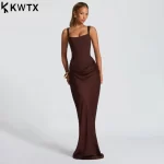 Kwtx Long Sleeve Bodycon Maxi Dress Slimming Boning Spaghetti Strap Backless Casual Elegant Minimalist Comfortable Premium