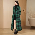 Green Plaid Slimming Woolen Coat Elegant Suit Collar Jacket High-End Autumn Winter Trendy Outerwear 2025 - Image 2