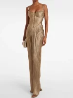 Casual Sleeveless Backless Lace-Up Party Dress Sexy V-neck Draped Slim Suspender Dress Women Elegant Hight Waist Prom Long Dress