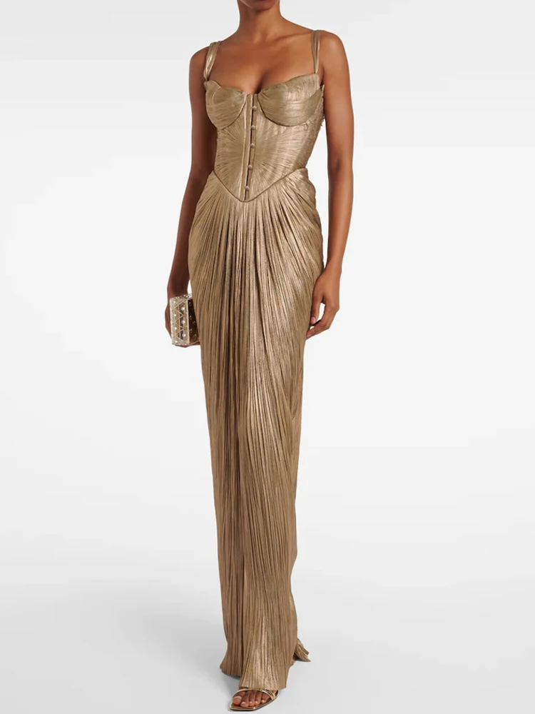 kf-S347ef8ca876d428c9db025c5ace03fdat Casual Sleeveless Backless Lace-Up Party Dress Sexy V-neck Draped Slim Suspender Dress Women Elegant Hight Waist Prom Long Dress - Image 1