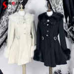 Japanese Style Elegant Sweet Subculture Long Coat Plush Collar Heart Button Bow Slim Fit Lolita Overcoat Jacket for Women Winter - Image 2