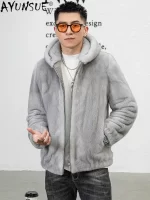 AYUNSUE Natural Mink Jacket for Men Winter Jacket Luxury High Quality Mink Real Fur Coat Hooded Slim Mens Jackets Chaquetas - Image 4