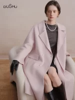 DUSHU Double-breasted Cashmere Wool Coat Elegant Ladies Women Commuting Simple Temperament Mid-calf Length British Style