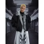 Men's Winter Padded Jacket Fur Collar Thickened Warm Loose Vintage Coat High Street Style Cross Embroidery Parka Men Streetwear - Image 5