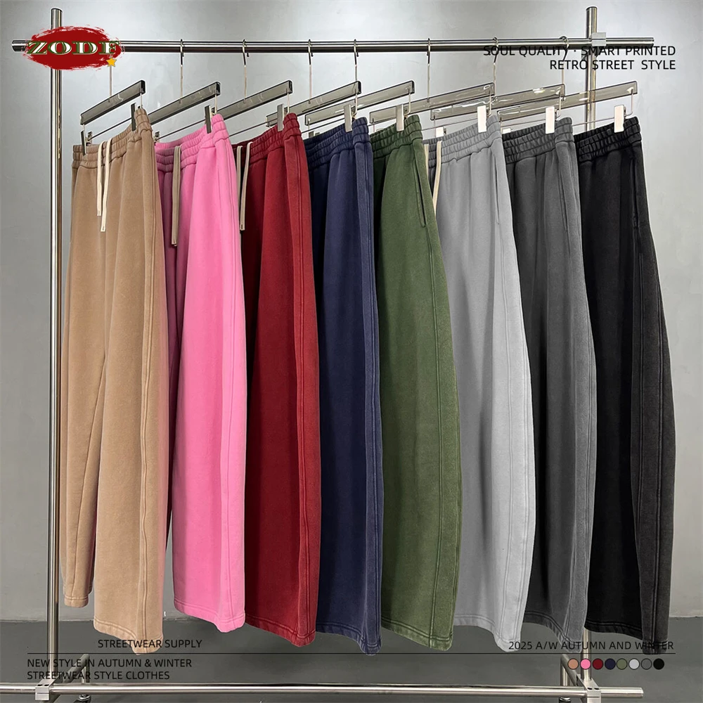 kf-S371a28ee5d7e4a80ba1729017d3dd43fI ZODF Retro 2025 Winter Warm 370gsm Batik Washed Fleece Pants For Man Unisex Distressed Thick Sport Straight Trousers HY1166 - Image 1