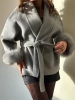Tossy Fox Fur Wool Overcoat Women's Short Coat Office Lady Elegant Double-sided Woolen Coat 2025 New Cardigan Jackets Loose Wool - Image 3