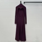 Women's High-Stretch Dress, Stand Collar Long Sleeve with Heart-Shaped Backless Design, Premium Evening Gown, Fall, New Arrival,