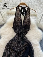 SINGREINY Sexy Lace High Slit Dress Ladies Trendy Sensual Deep V Neck Ruffles Lace Up Halter Backless Luxury Party Maxi Dresses - Image 3