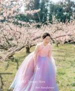 OLOEY Korea Women Formal Outfit Dresses Rainbow Tulle Long Sleeves Purple Pink Fairy Evening Gowns Customised Custom Made - Image 2