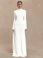 JULISSA MO Turtleneck Long Sleeve Ribbons Women Maxi Dress Round Neck High Waist Dress Winter Skinny Elegant Party Evening Dress - Image 4