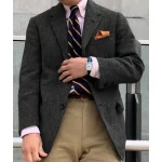 Men's Herringbone Suit Jacket Single Breasted Large Pockets Business Blazer Casual Loose Fashion Slim Best-Selling Man Coats - Image 2